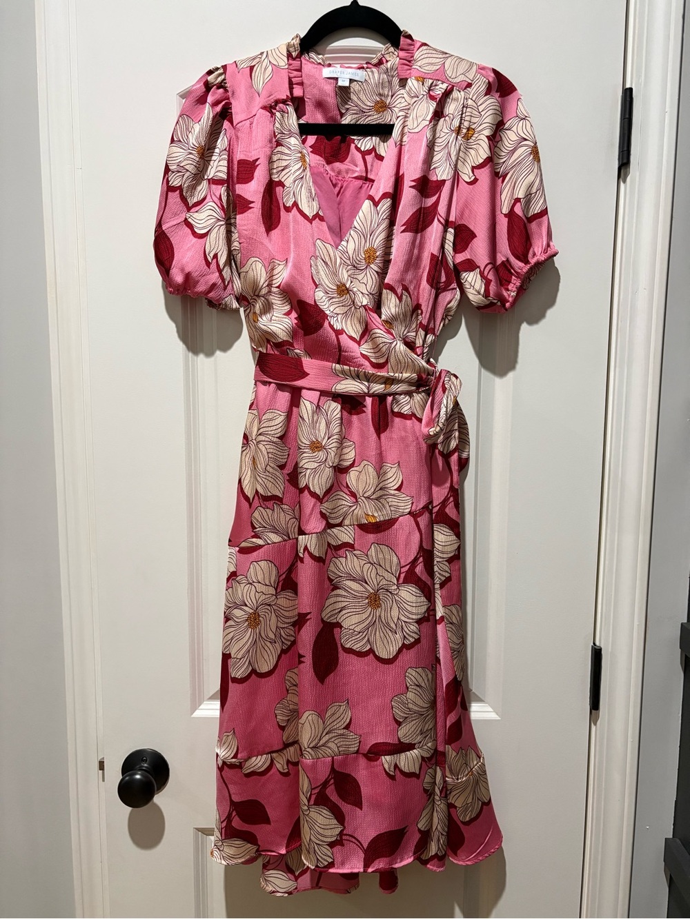 Draper James Pink Floral Wrap Midi Dress Puff Sleeve Size M - Picture 3 of 5